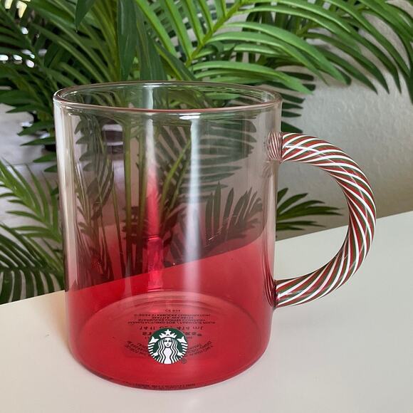 Starbucks 2024 Holiday Red Gradient Candy Cane Stripe Glass Mug 14 oz - Picture 1 of 7